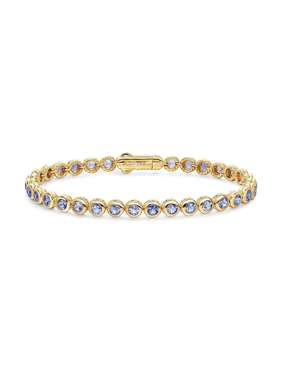 Women's Bezel Set Tennis Bracelet in 18K Yellow Gold - Tanzanite - Size Medium