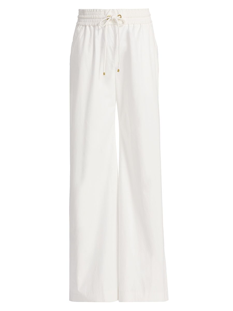 Women's Story Side-Button Cotton Track Pants - Ivory - Size 8