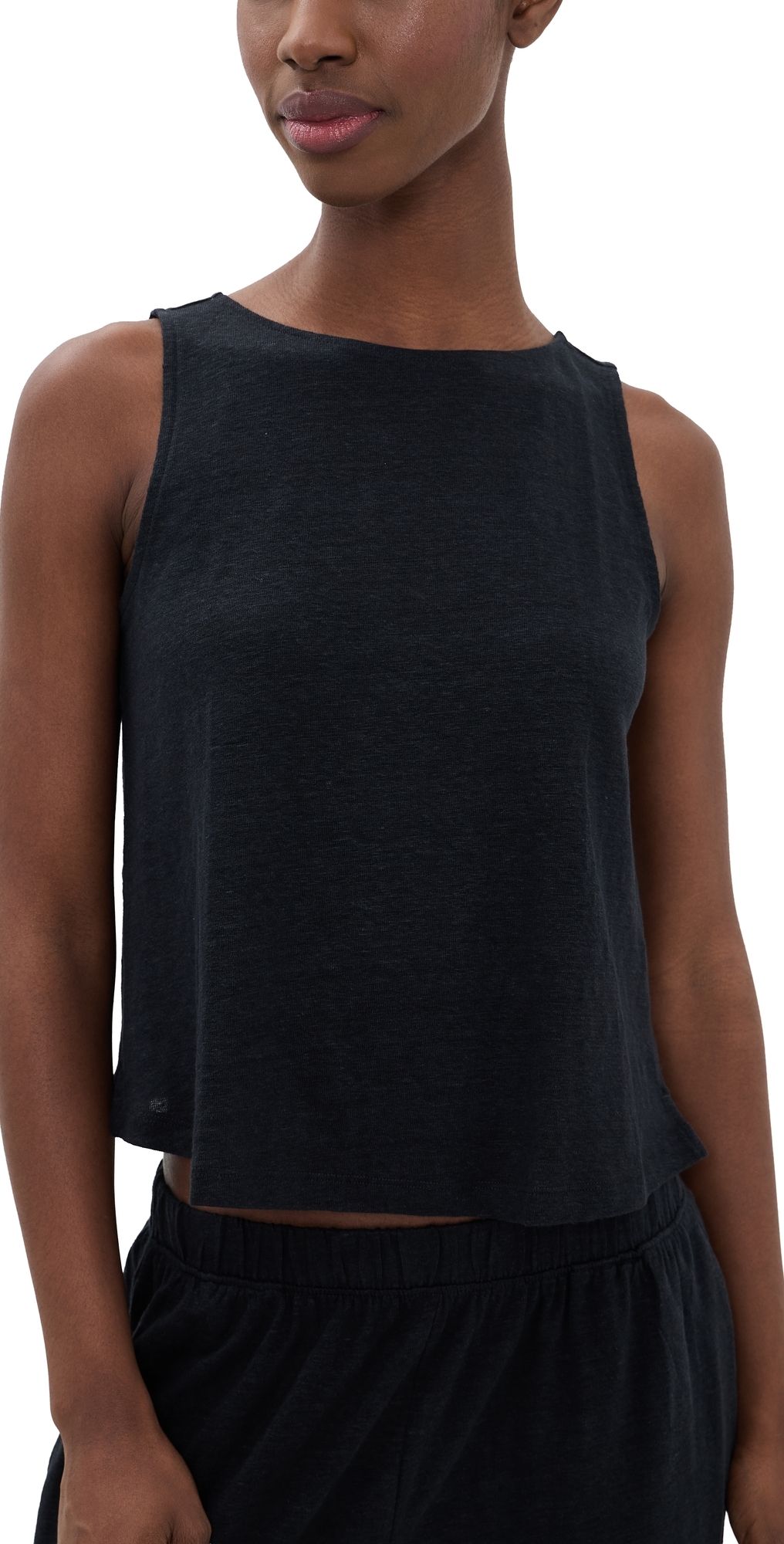 Eberjey Linen Knit Boat Neck Crop Tank Black XS