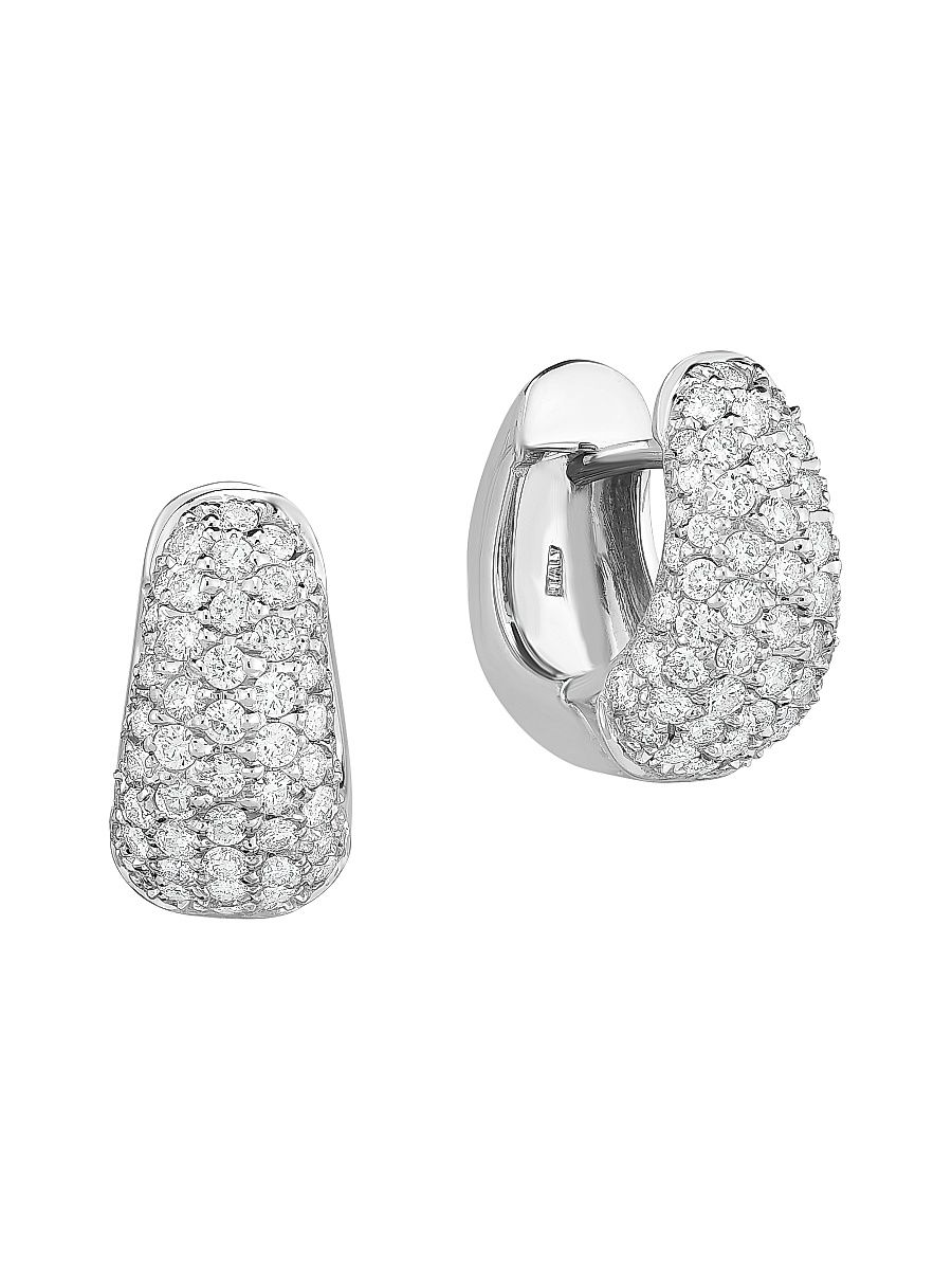 Women's 18K White Gold & 1.5 TCW Diamond Huggie Hoop Earrings - White Gold