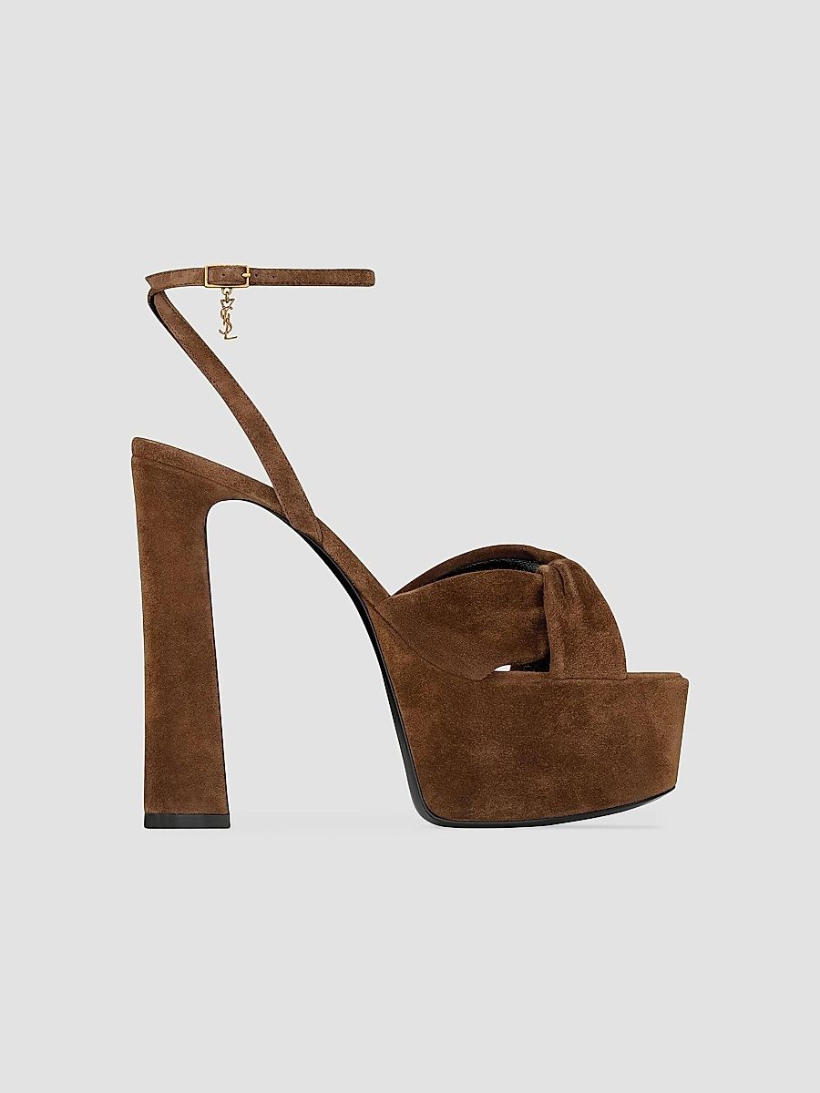Saint Laurent Women's Franciane Platform Sandals in Suede - Dark Havana - Size 8