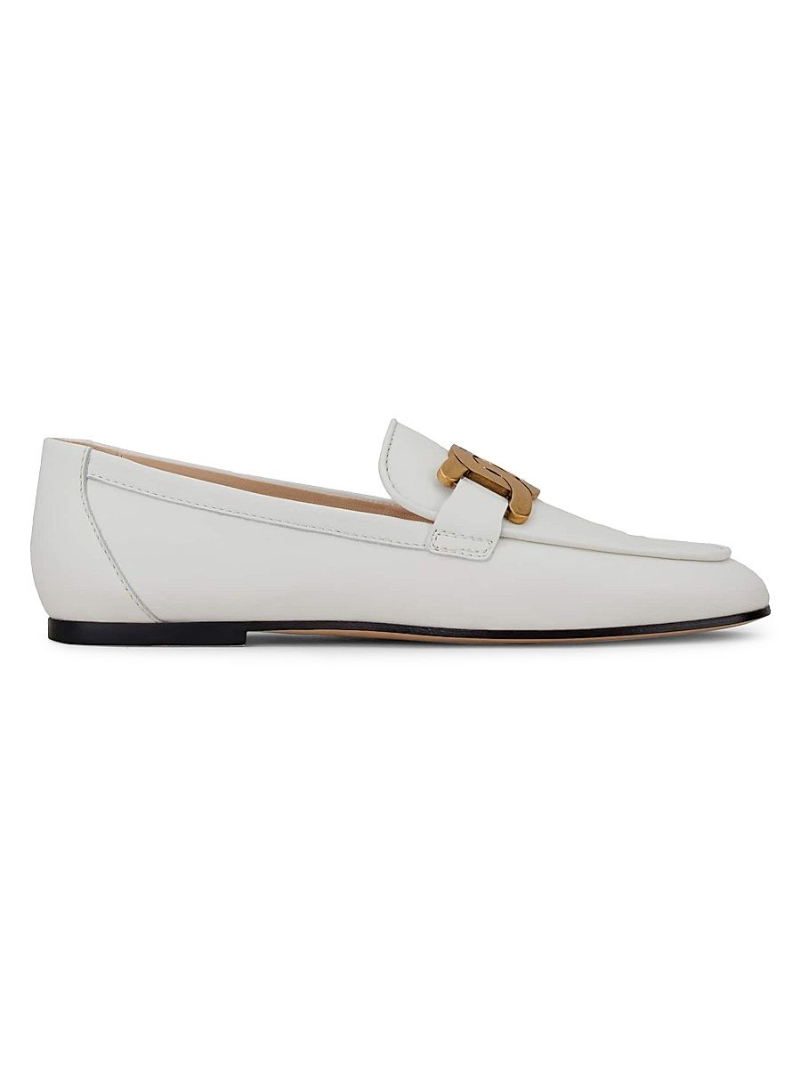 Women's Kate Polished Goldtone Chain Leather Loafers - White - Size 8