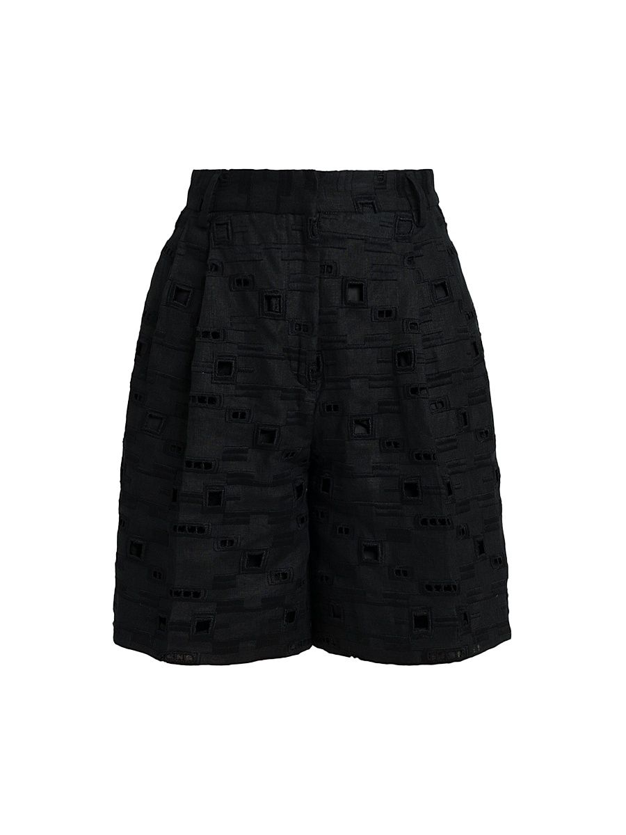 Women's Wide-Leg Linen Eyelet Shorts - Black - Size 6