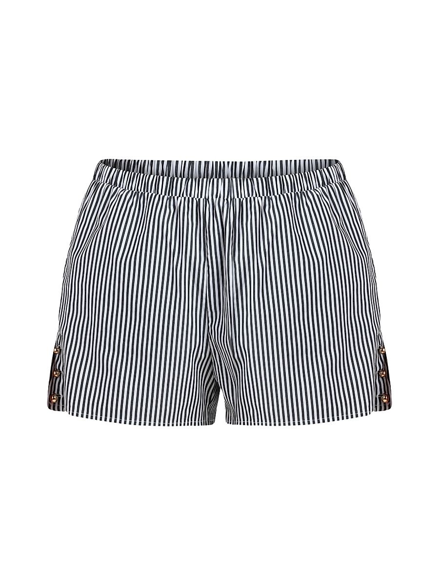 Women's Voyage Amiya Striped Cotton Poplin Shorts - Black - Size XL