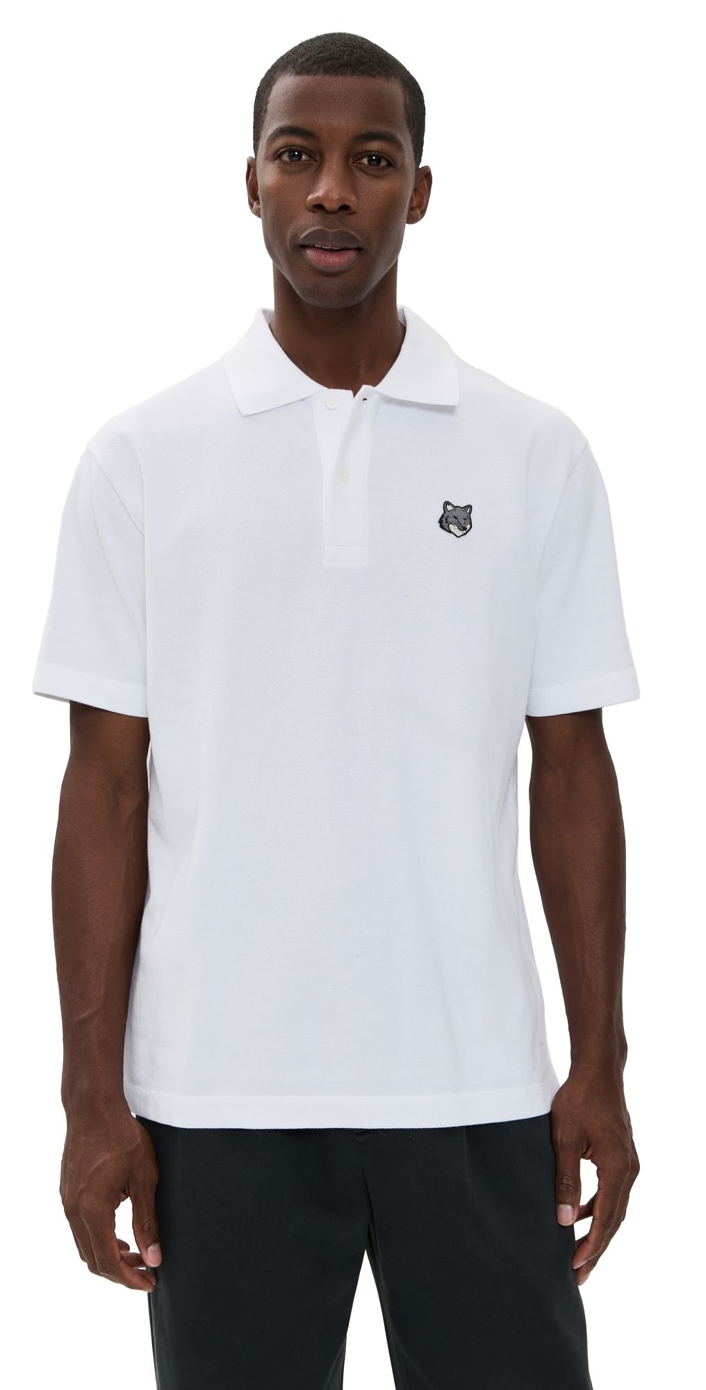 Maison Kitsuné Grey Fox Head Patch Comfort Polo White S