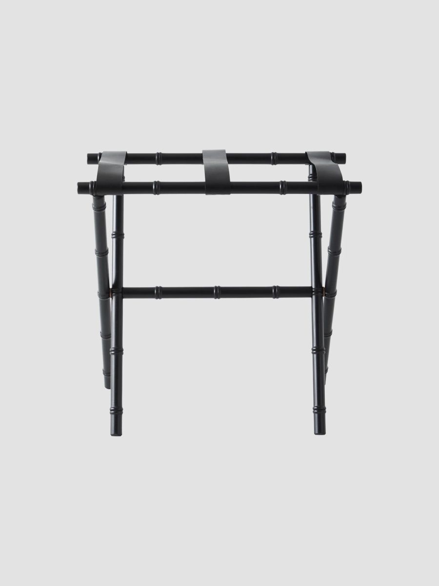 Bamboo Inspired Luggage Rack with Leather Straps - Black