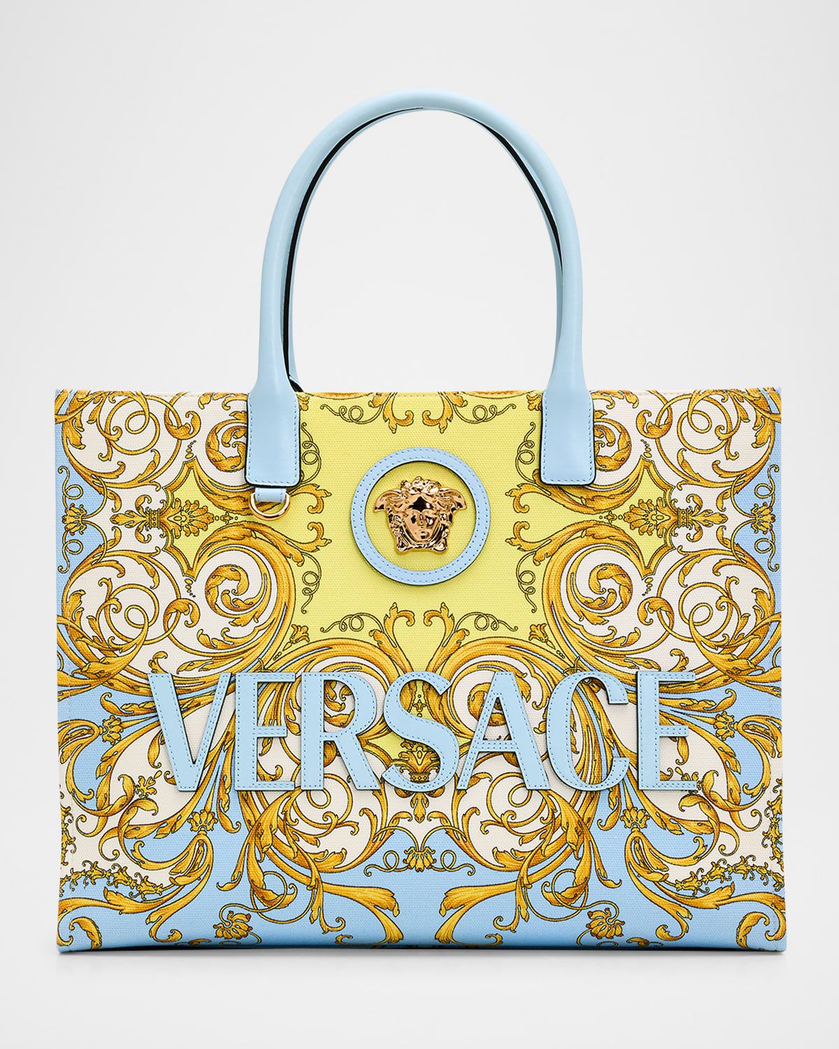Spring Barocco-Print Medusa Cotton Canvas Tote Bag