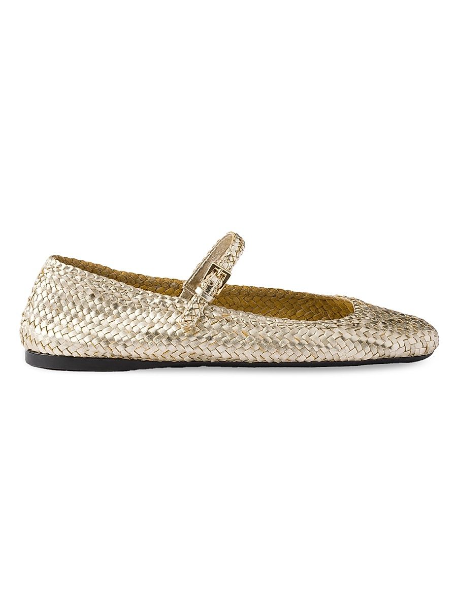 Women's Woven Leather Ballerinas - Golden - Size 11