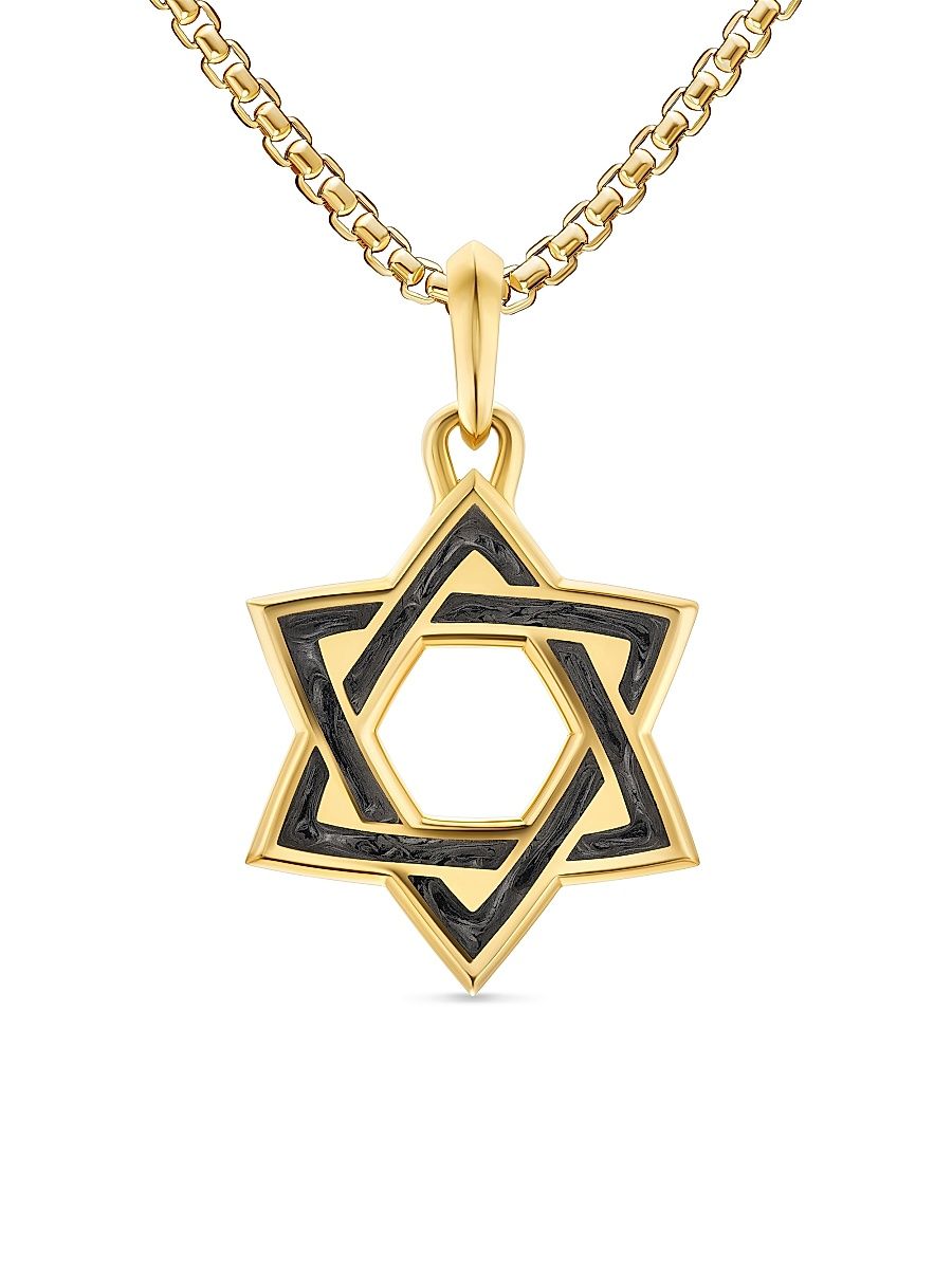 Men's Star of David Amulet in 18K Yellow Gold with Forged Carbon, 25MM - Forged Carbon