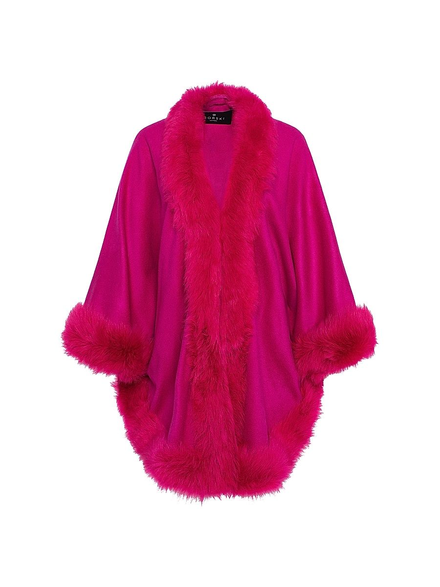 Women's Select Cashmere Capelet with Toscana Shearling Lamb Trim - Magenta