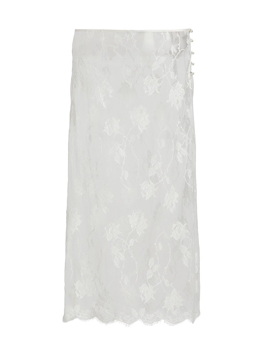 Women's Dominique Floral Lace Cotton-Silk Midi-Skirt - Ivory - Size Large