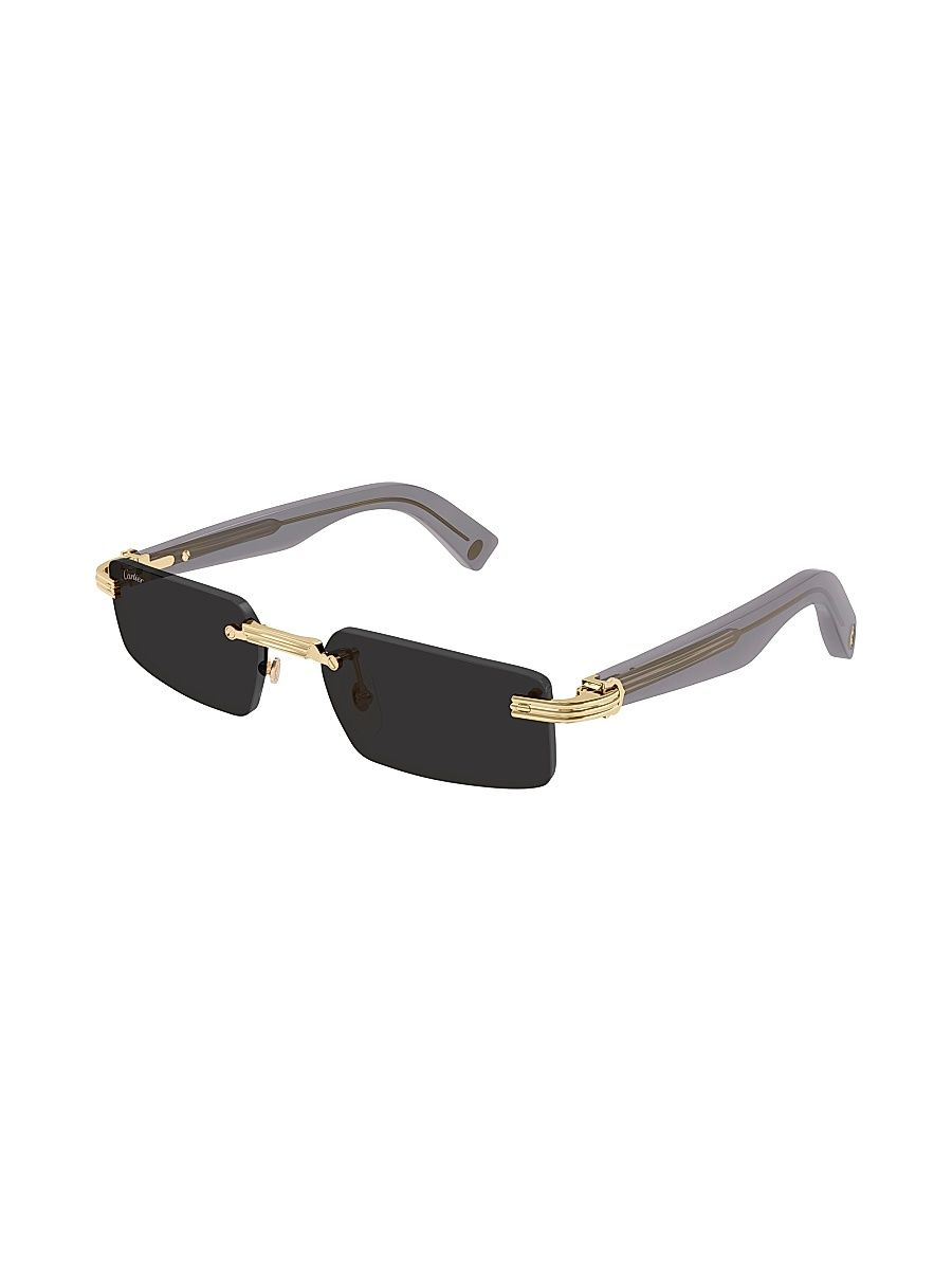 Men's Première De Cartier 55MM Rectangular Sunglasses - Gold Black