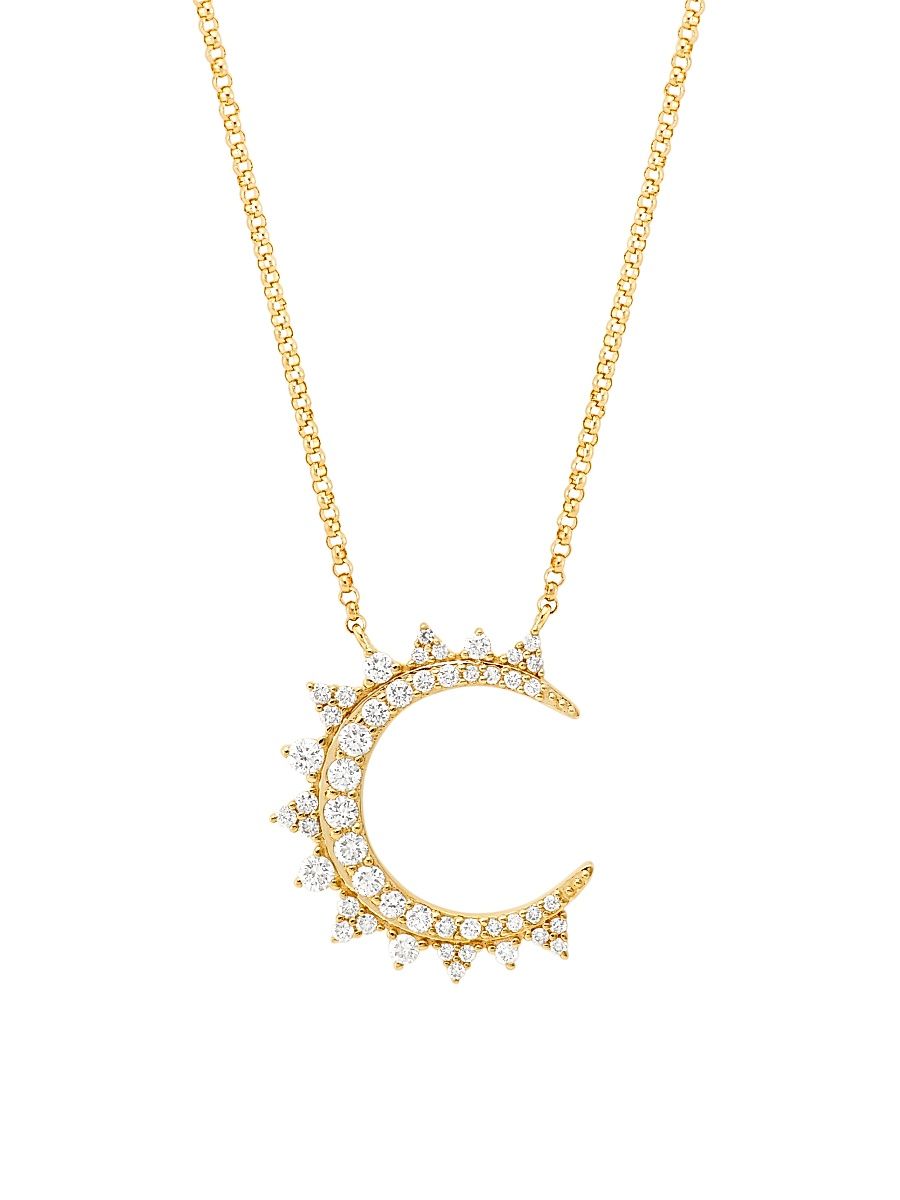Women's 14K Yellow Gold & 0.5 TCW Diamond Crescent Moon Pendant Necklace - Yellow Gold