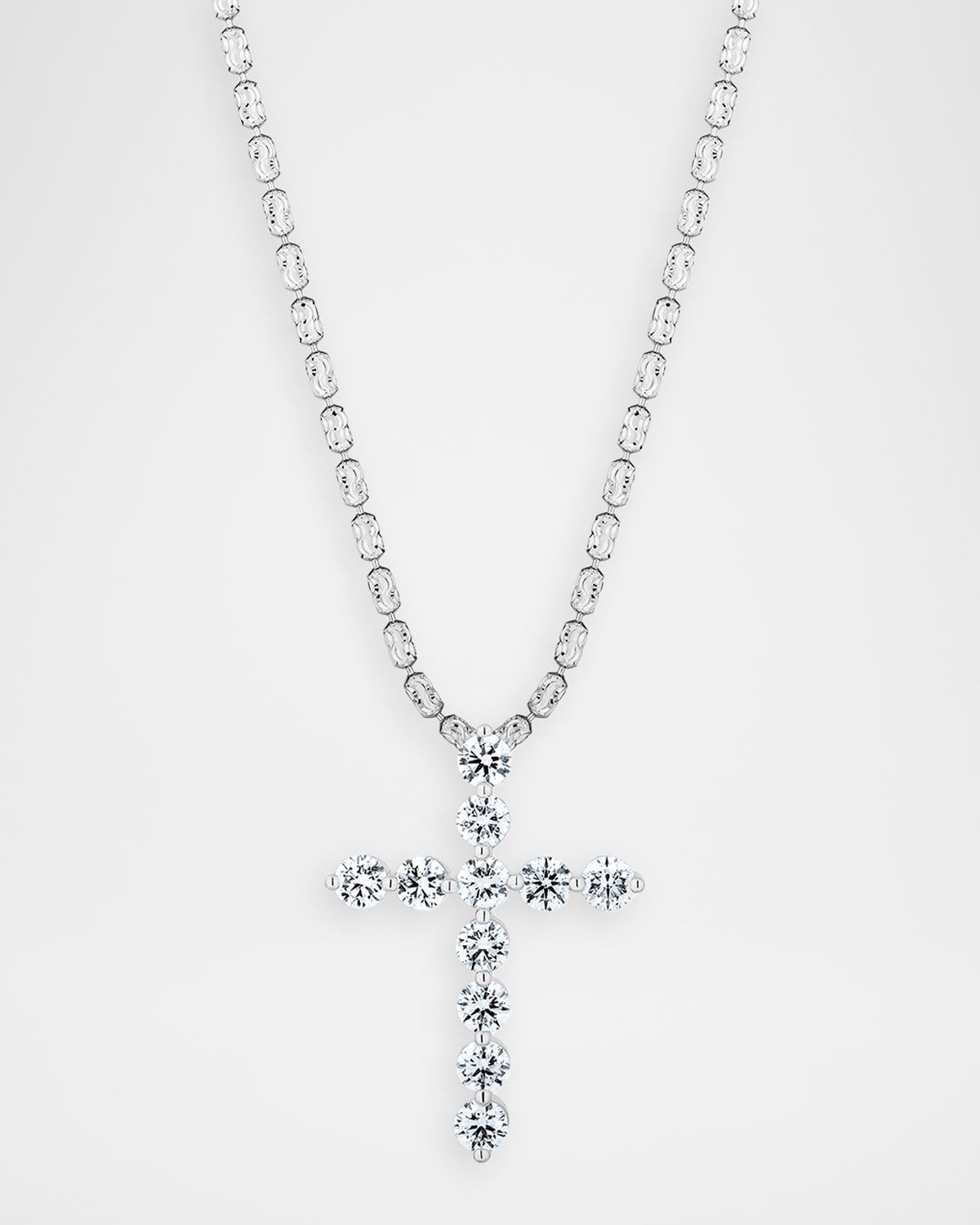 18K White Gold Single Prong Diamond Cross Necklace