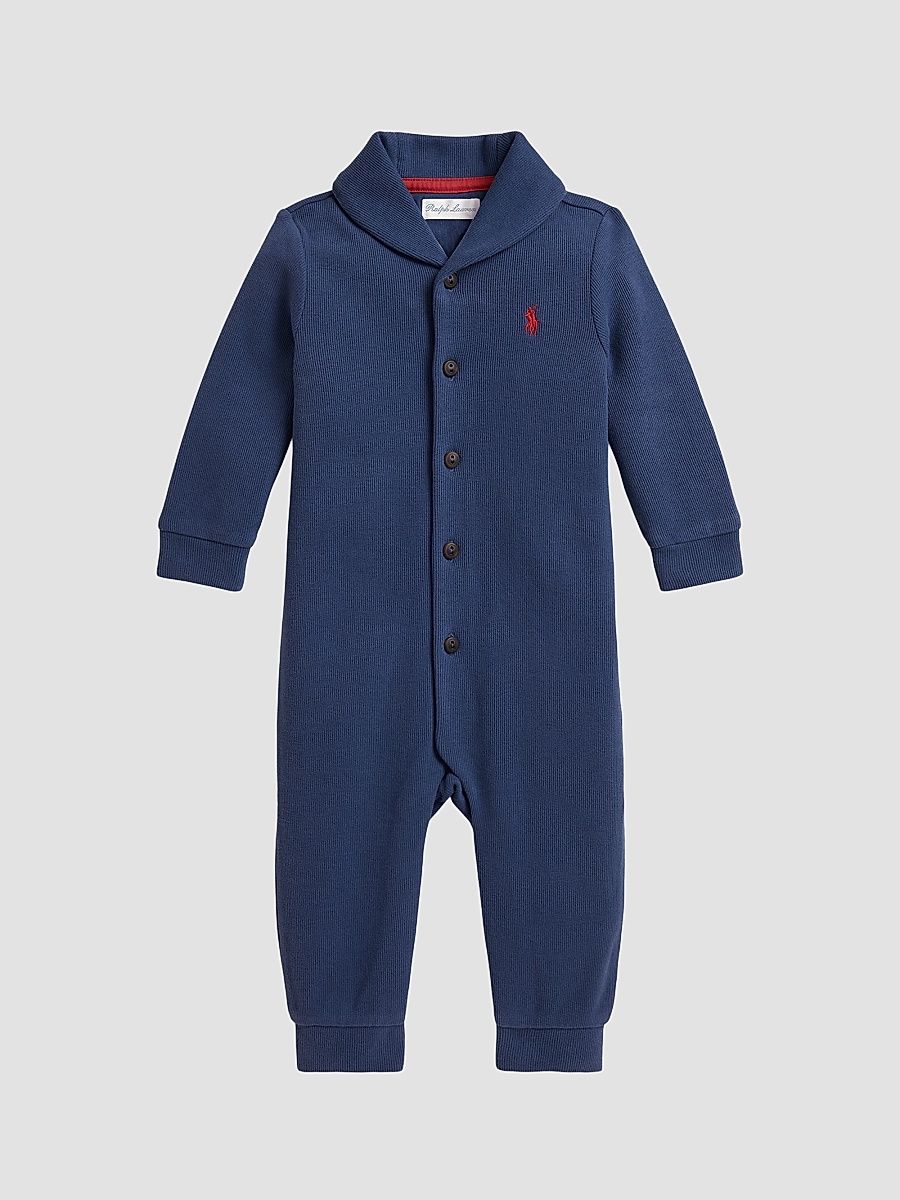 Baby Boy's Cotton Shawl Coveralls - Night Navy - Size 9 Months