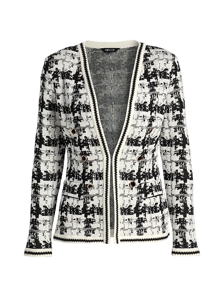 Women's Tailored Faux Double Breasted Knit Jacket - Black New Ivory - Size XXL