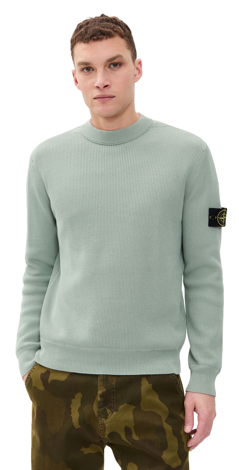Stone Island Ribbed Cotton Crew Sweater Sage S