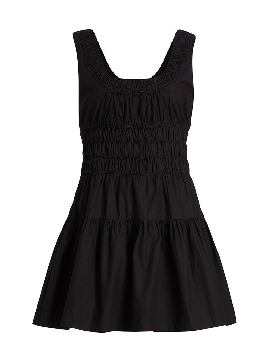 Women's Kala Smocked Cotton Minidress - Black - Size XS