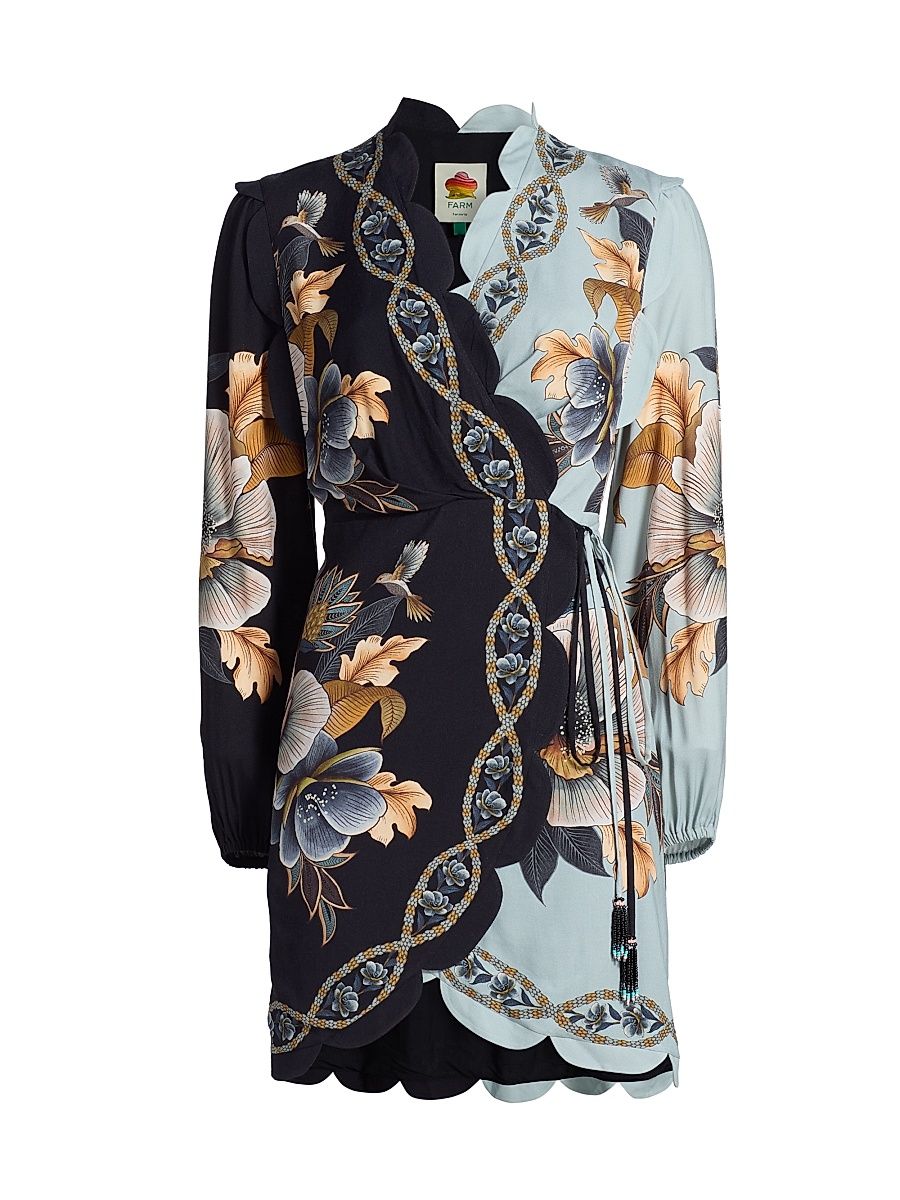 Women's Snake Garden Floral Crêpe Wrap Minidress - Black - Size Small