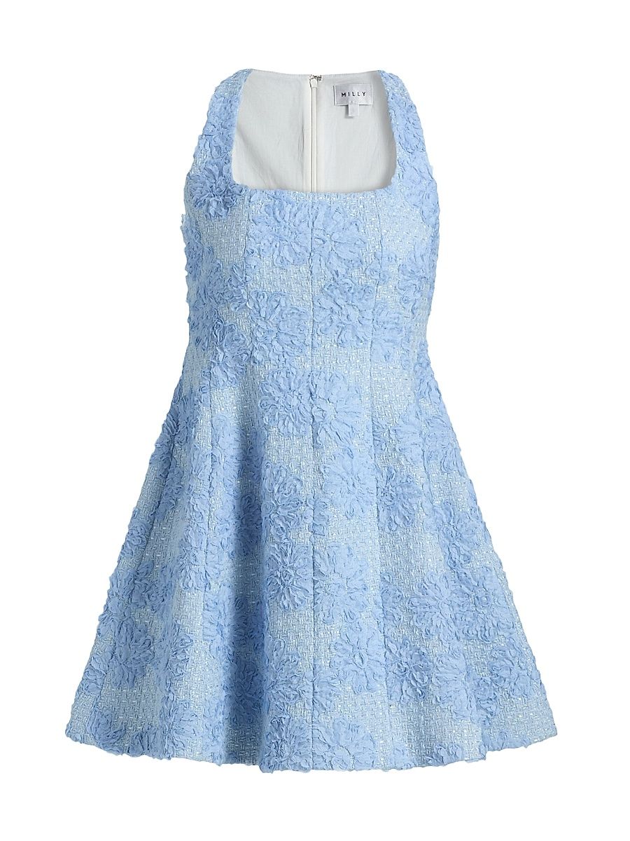 Women's Minna Flower Appliqué Tweed Minidress - Light Blue - Size 12