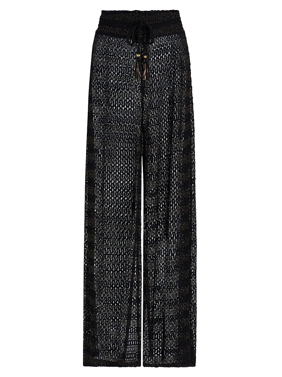 Women's Swirl Glora Metallic-Knit Wide-Leg Cover-Up Pants - Black Metallic Zigzag - Size XL