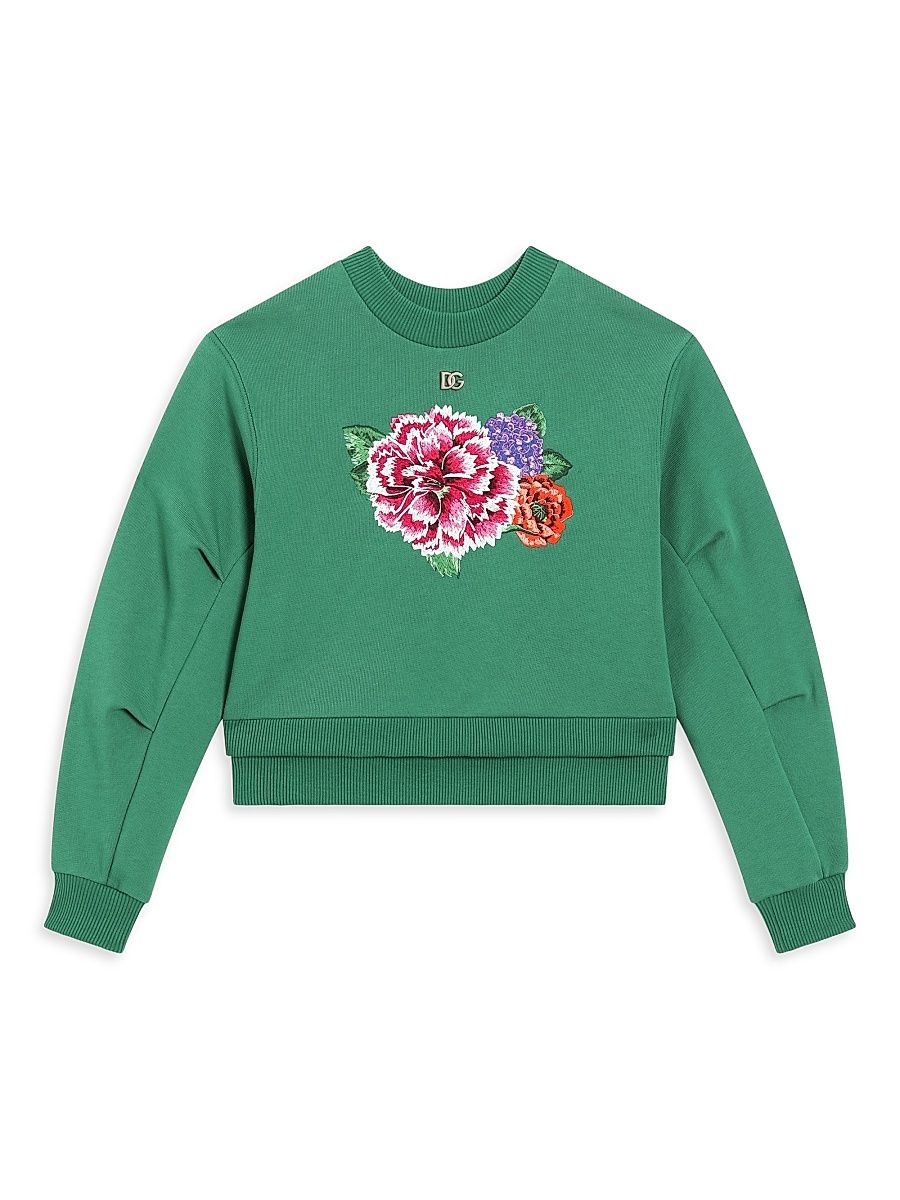 Little Girl's& Girl'sFlower Graphic Crewneck Sweatshirt - Verde - Size 12