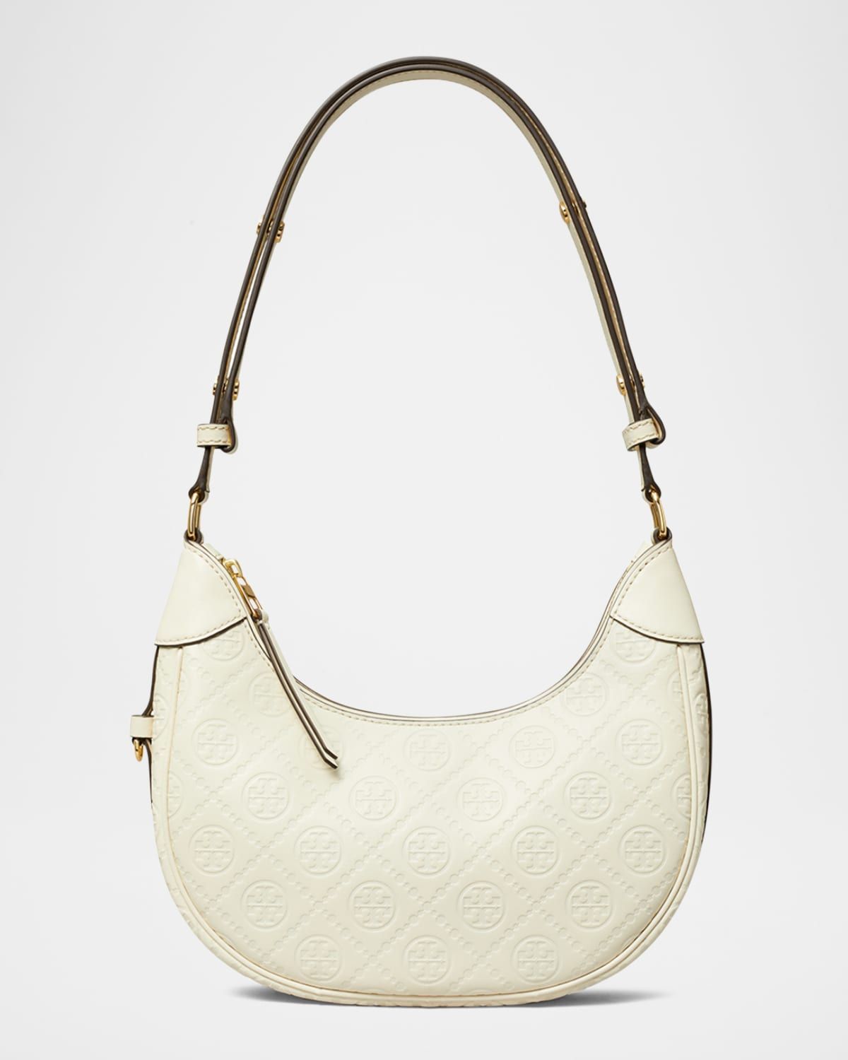 T Monogram Leather Crescent Shoulder Bag