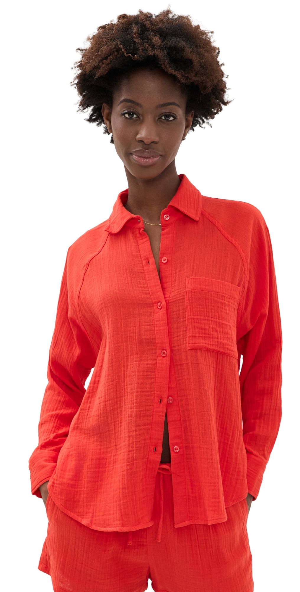 Z Supply Perfect Airy Button Down Shirt Lychee M