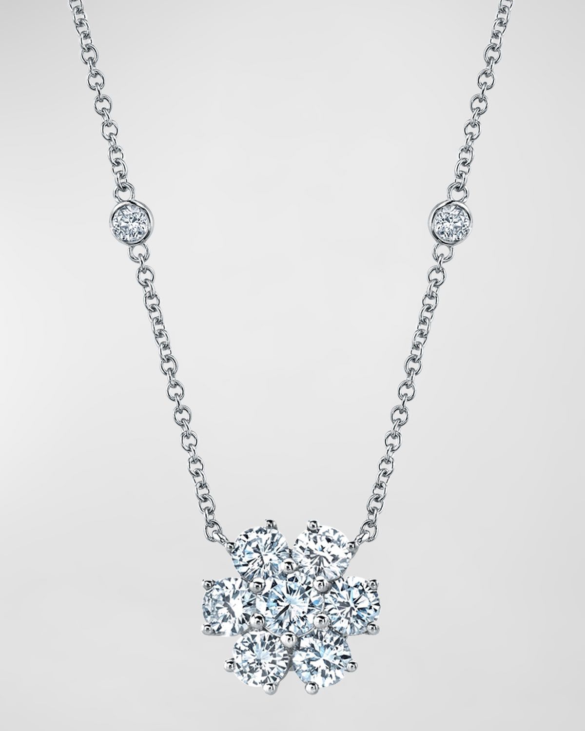 18K Gold Round Diamond Flower Pendant Necklace, 16"L, 1.20tcw