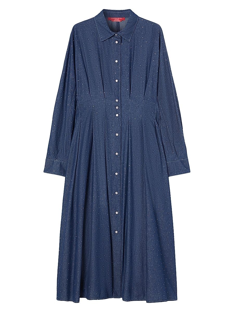 Women's Long Dress in Denim with Rhinestones - Navy Denim - Size 22