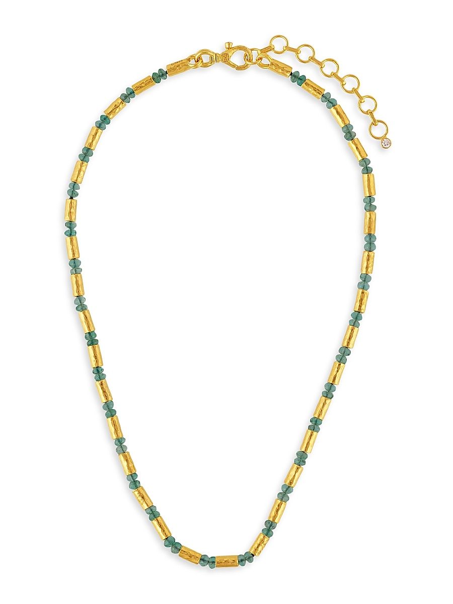 Women's Vertigo 24K Yellow Gold, Emerald & 0.13 TCW Diamond Beaded Necklace - Yellow Gold