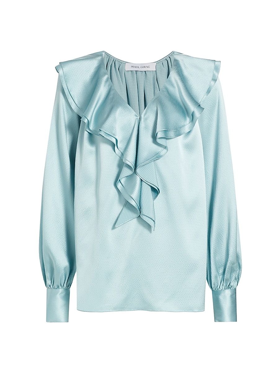 Women's Ruffle V-Front Blouse - Icy Blue - Size 2