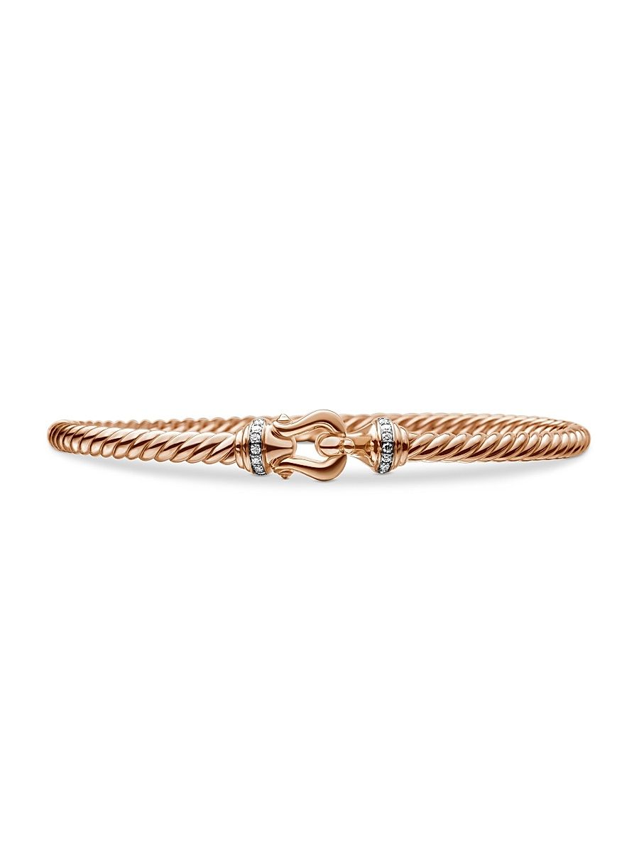 Women's Buckle Bracelet in 18K Rose Gold with Pavé Diamonds - Rose Gold - Size Medium