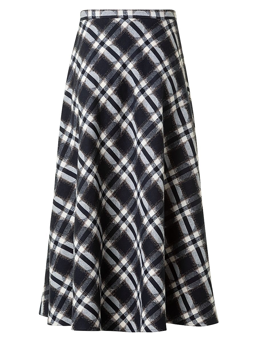 Women's Plaid Cotton A-line Midi-Skirt - Black Cream Camel - Size 14