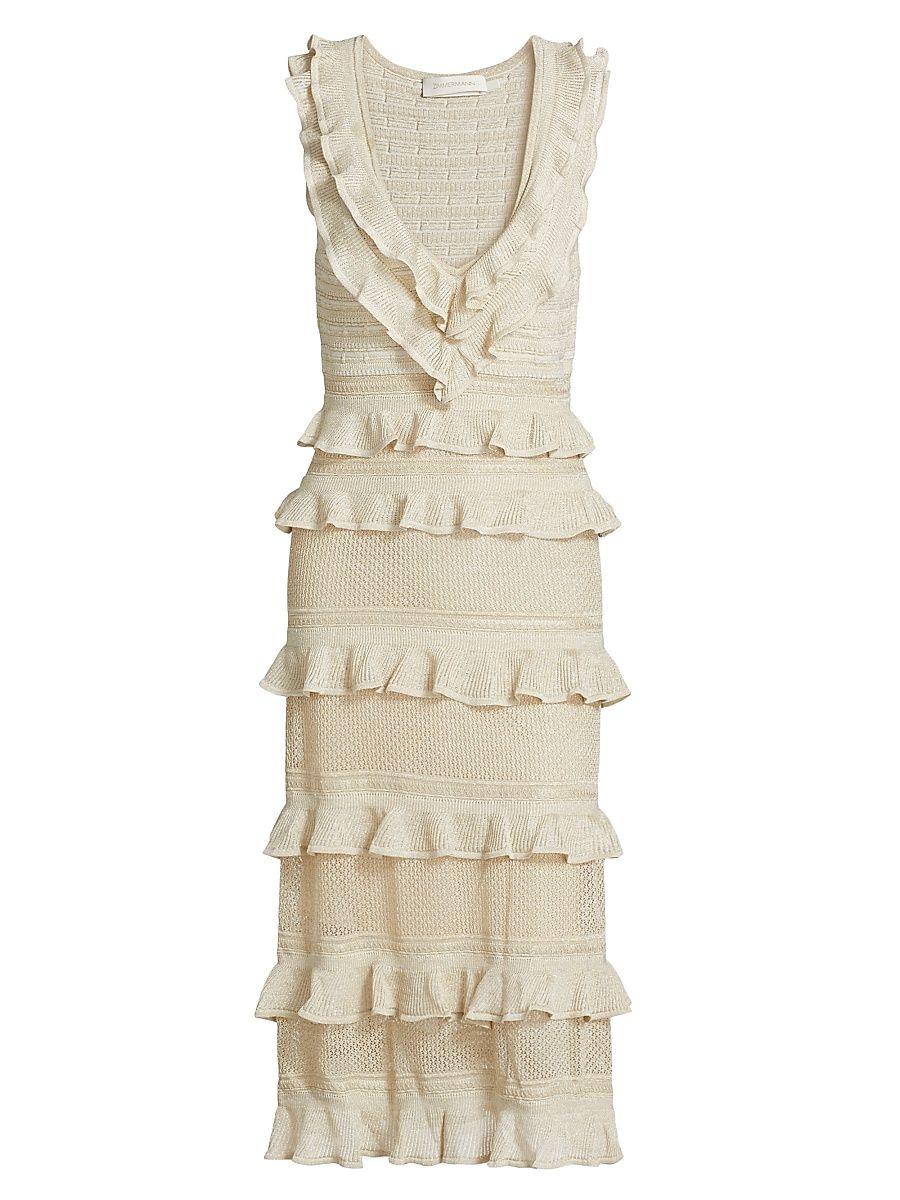 Women's Crush Frilled V-Neck Midi-Dress - Silver - Size 8