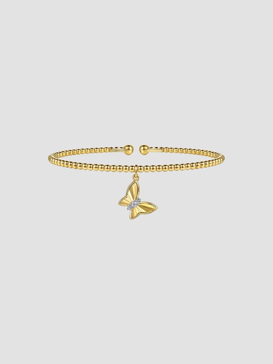 Gabriel & Co Women's 14K Yellow Gold & 0.03 TCW Diamond Beaded Cuff - Gold - Size 5.75