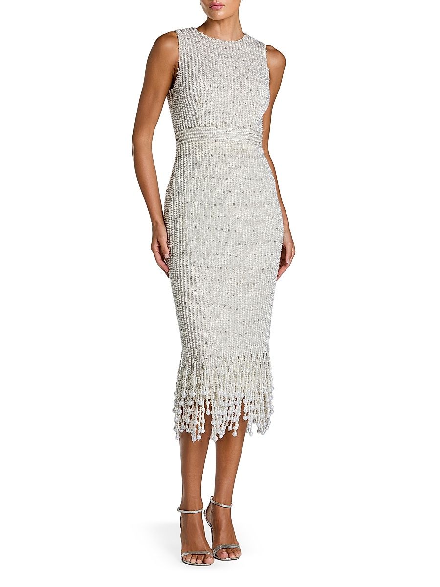 Women's Beaded Imitation-Pearl Midi-Dress - Ivory - Size 12