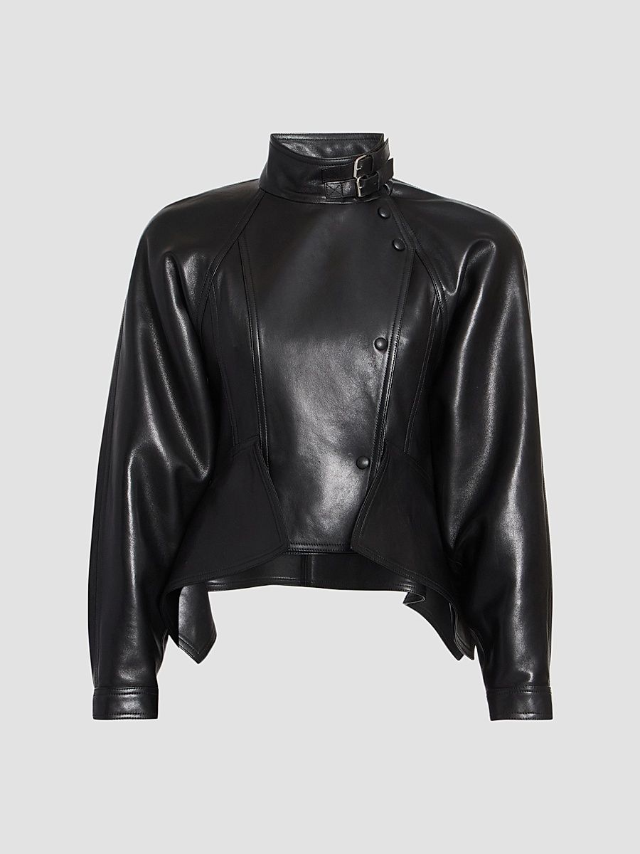 Balmain Women's Structured Leather Jacket - Noir - Size 12