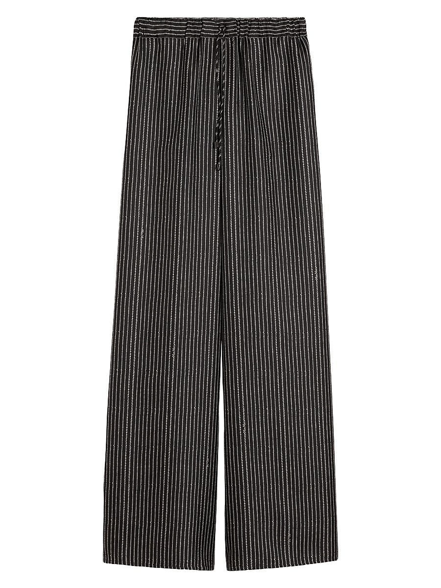 Women's Wide Fit Printed Silk Trousers - Black White - Size 16