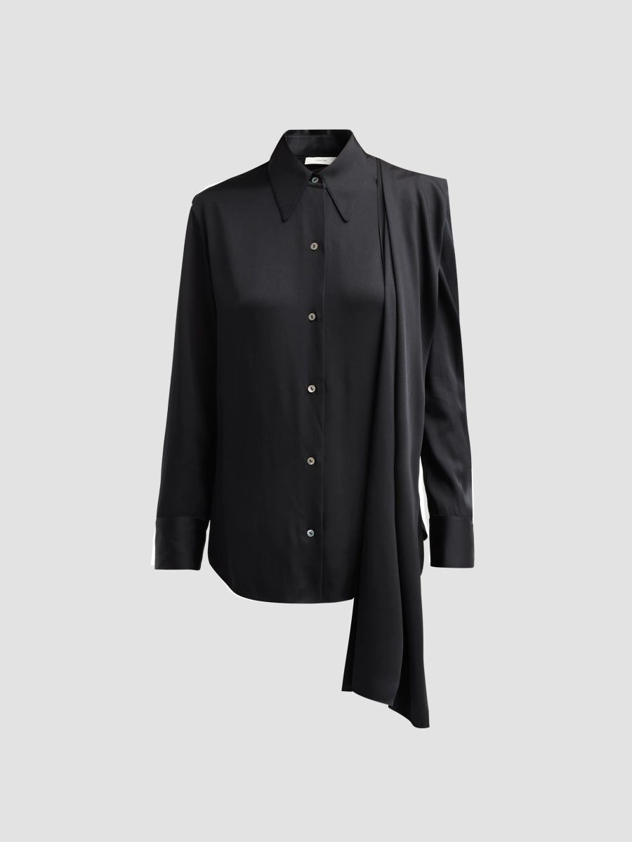 Vince Women's Draped Scarf Tie Shirt - Black - Size XXS