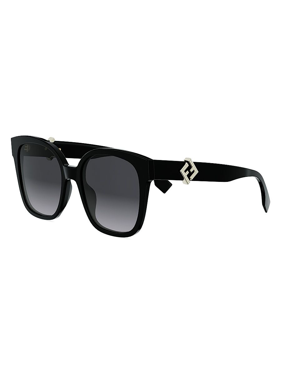 Women's FF Diamonds 55MM Square Sunglasses - Shiny Black Gradient Smoke