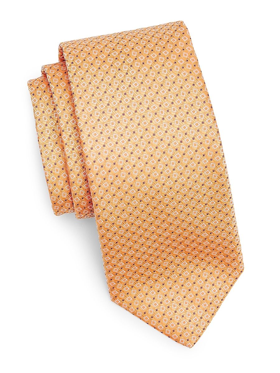 Men's Micro Quadratti Silk Tie - Orange