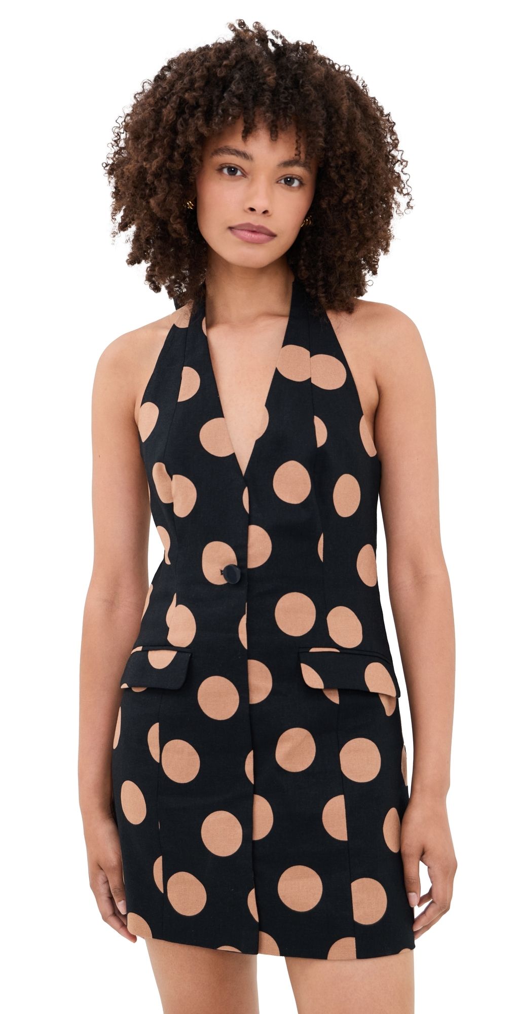 SIMONMILLER Kirra Linen Mini Dress Black/Tan Polka Dot XS