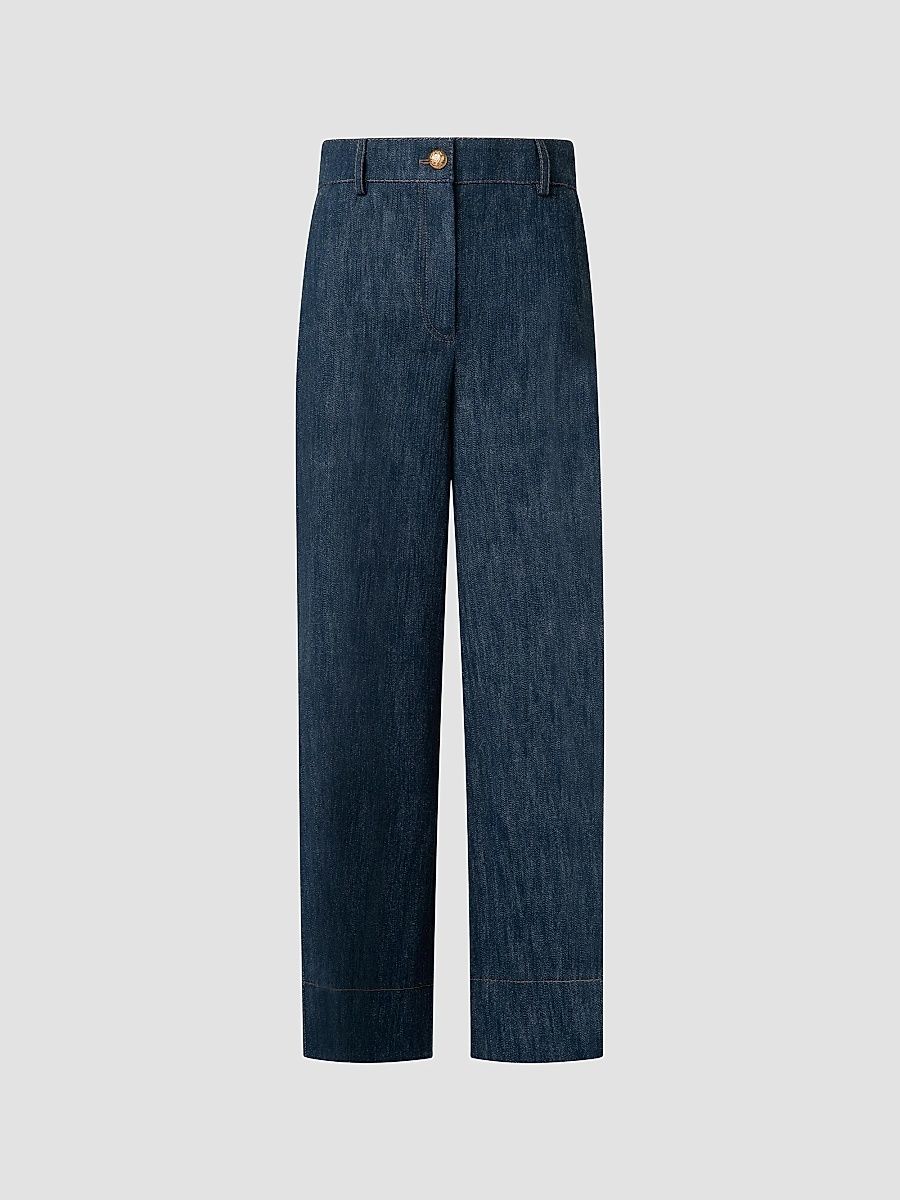 Akris punto Women's Chiara Denim Wide-Leg Crop Jeans - Navy Denim - Size 8