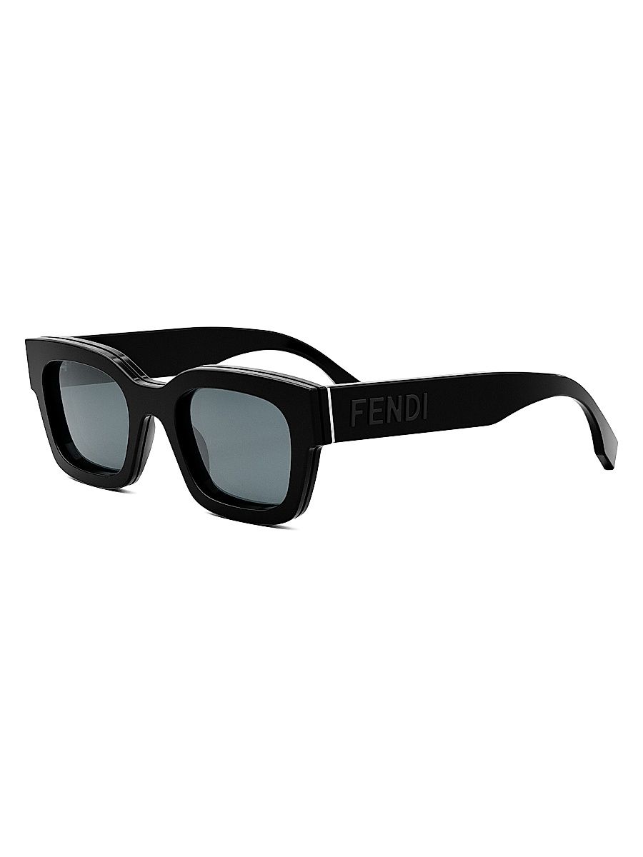 Men's Signature 50MM Rectangular Sunglasses - Shiny Black Light Blue