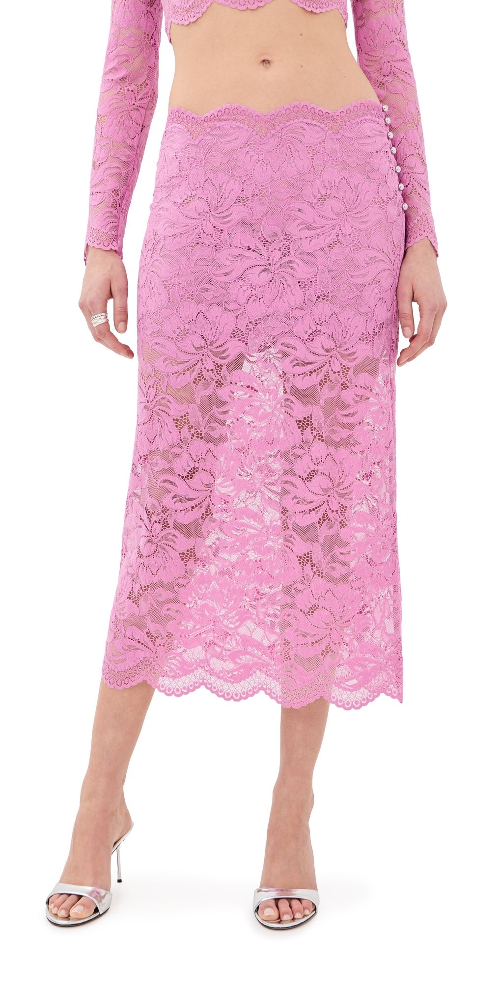 rabanne Scalloped Lace Skirt Camelia Pink 34