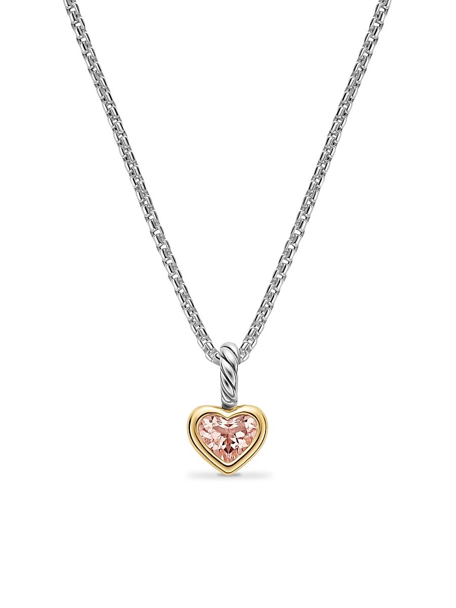 Women's Mini Heart Amulet in Sterling Silver with 14K Yellow Gold, 7.2MM - Morganite