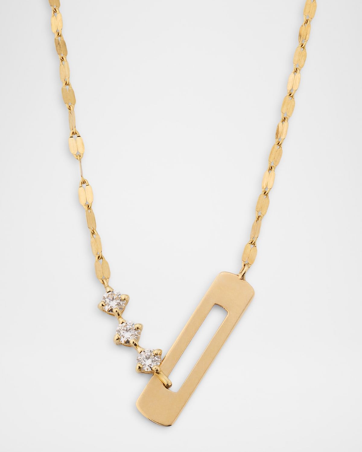 14K Gold Open Rectangle Pendant Necklace