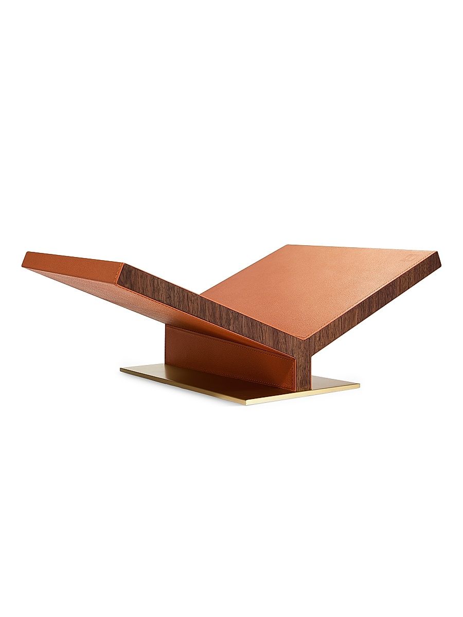 Classic Collector Walnut Wood & Leather Bookstand - Camel