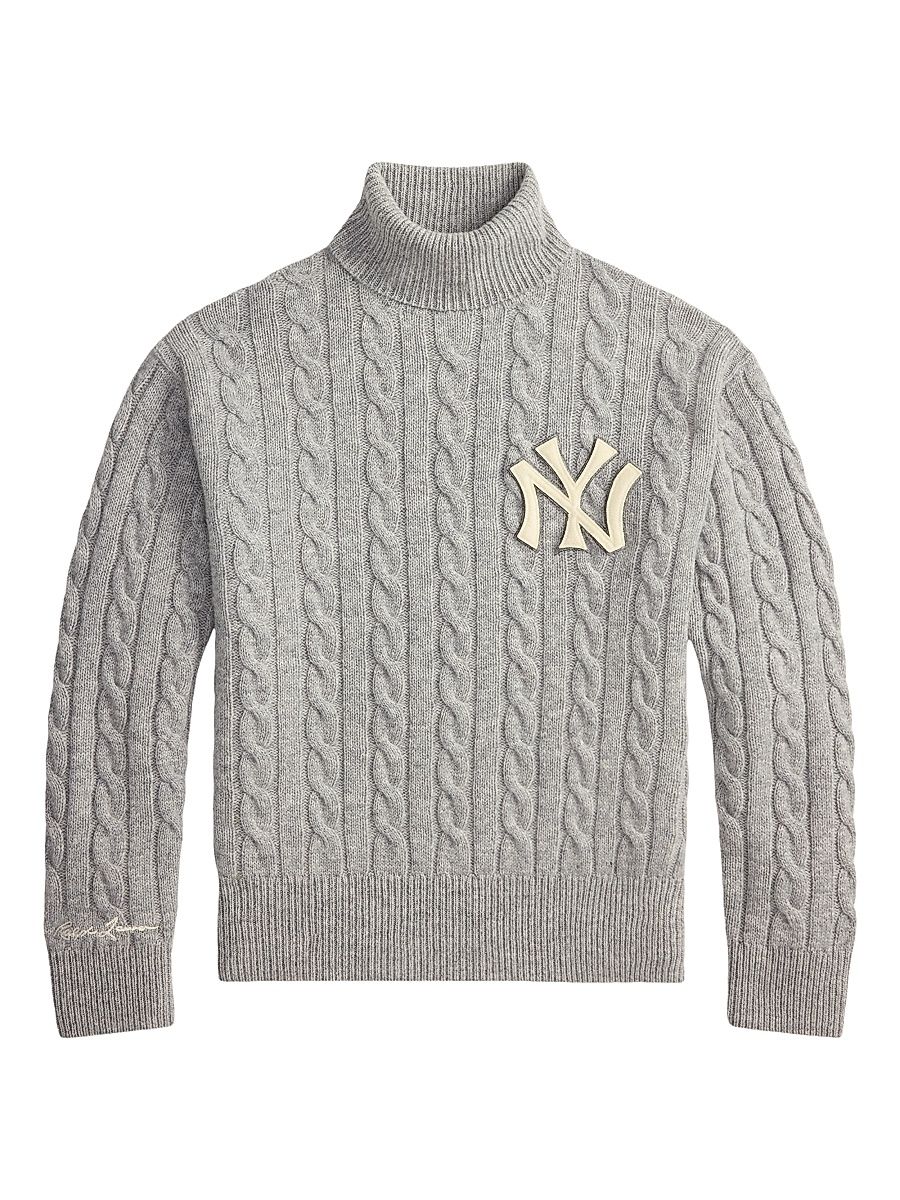 Men's New York Yankees Cable-Knit Turtleneck Sweater - Mid Grey Heather - Size XL